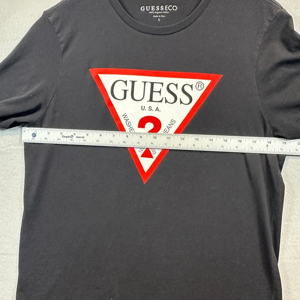 GUESS ECO Mens Black Triangle Logo Organic Cotton T-Shirt Large L - Picture 4 of 6